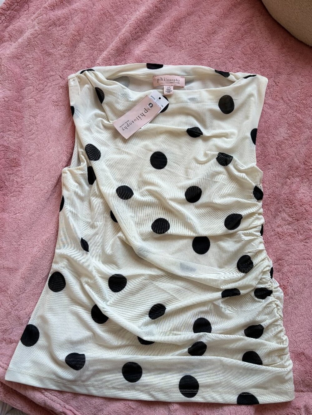 Philosophy Cream Polka Dot Boat/Cowl Neck Sleeveless Top NWT S/P
